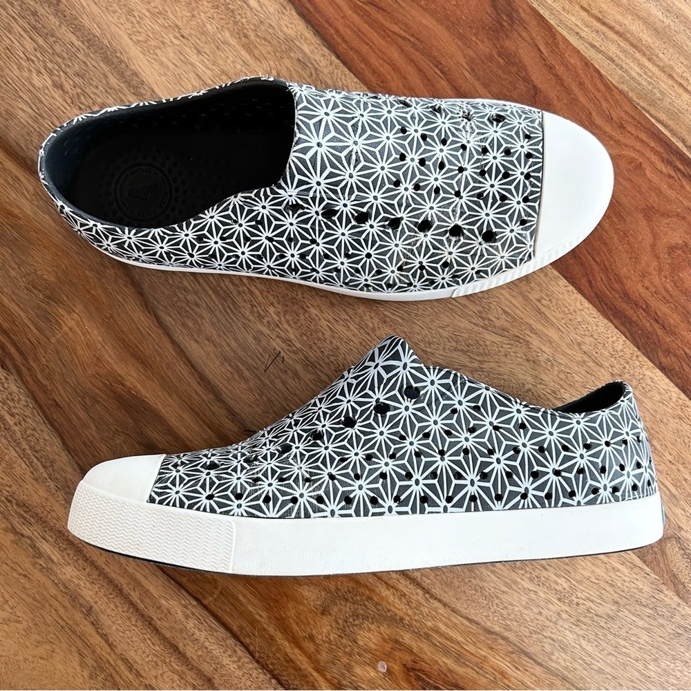 Native Shoes Black & White Geometric Slip-On Sneakers